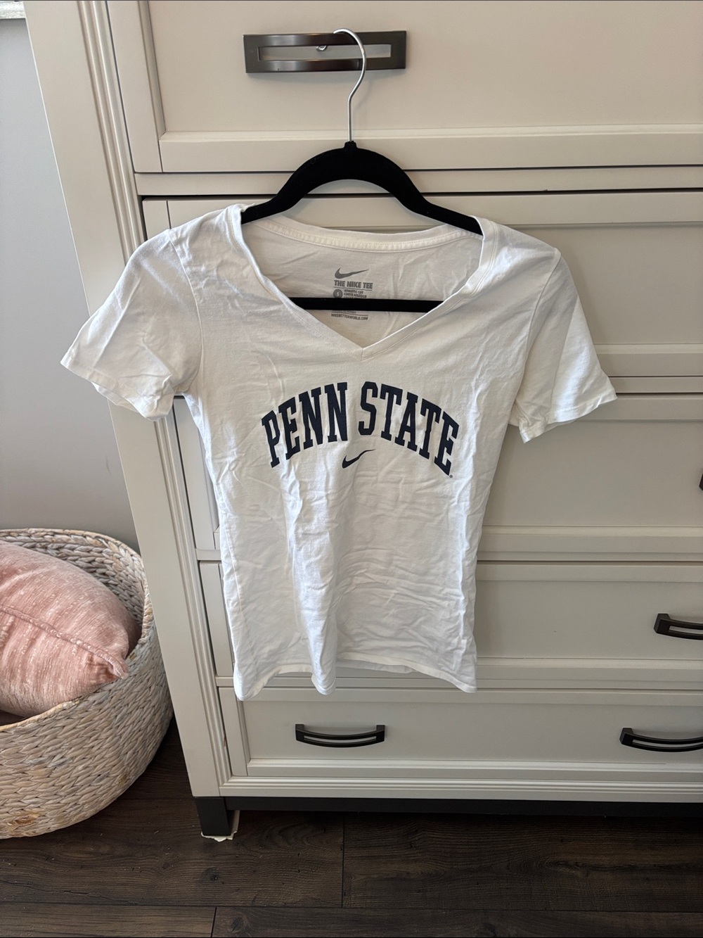Nike White Penn State V-Neck Tee with Navy Text